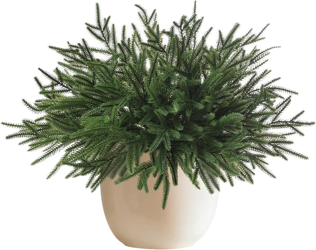 6 Pcs 18" Real Touch Artificial Norfolk Pine Branches - Faux Cedar Pine Picks Christmas Greenery Stems for DIY Garland Wreath, Vase Arrangement, Mantel - Indoor Outdoor Xmas Home Decor