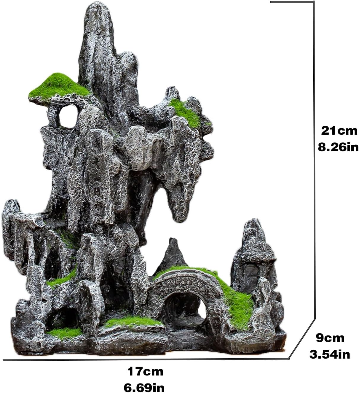 Aquarium Mountain View Ornaments, Large Fish Tank Rock Landscaping Decorations, Tree Hole Bridge Bridge Aquarium Decoration (6.69x3.54x8.26inch-L)