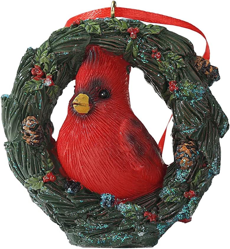 Christmas Small Animal Wreath Swing Ornament Hanging Decor for Xmas Tree Home Office Room Decoration with String (New, Red Bird)