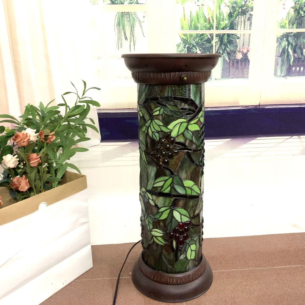 Bieye L10769 Grape Vine Tiffany Style Stained Glass Pedestal Floor Lamp for Decorating, 26 inches Tall