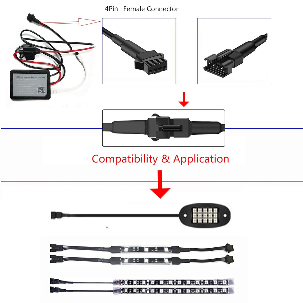 4PC 36in/90CM RGB LED Extension Cable With 2pcs 1-2 way spiltter Y cable,Rock Light Extension Wire,Neon Underglow Wire Cable Extension Kit for ATV Car Motorcycle Accent Light Strips Rock Lights