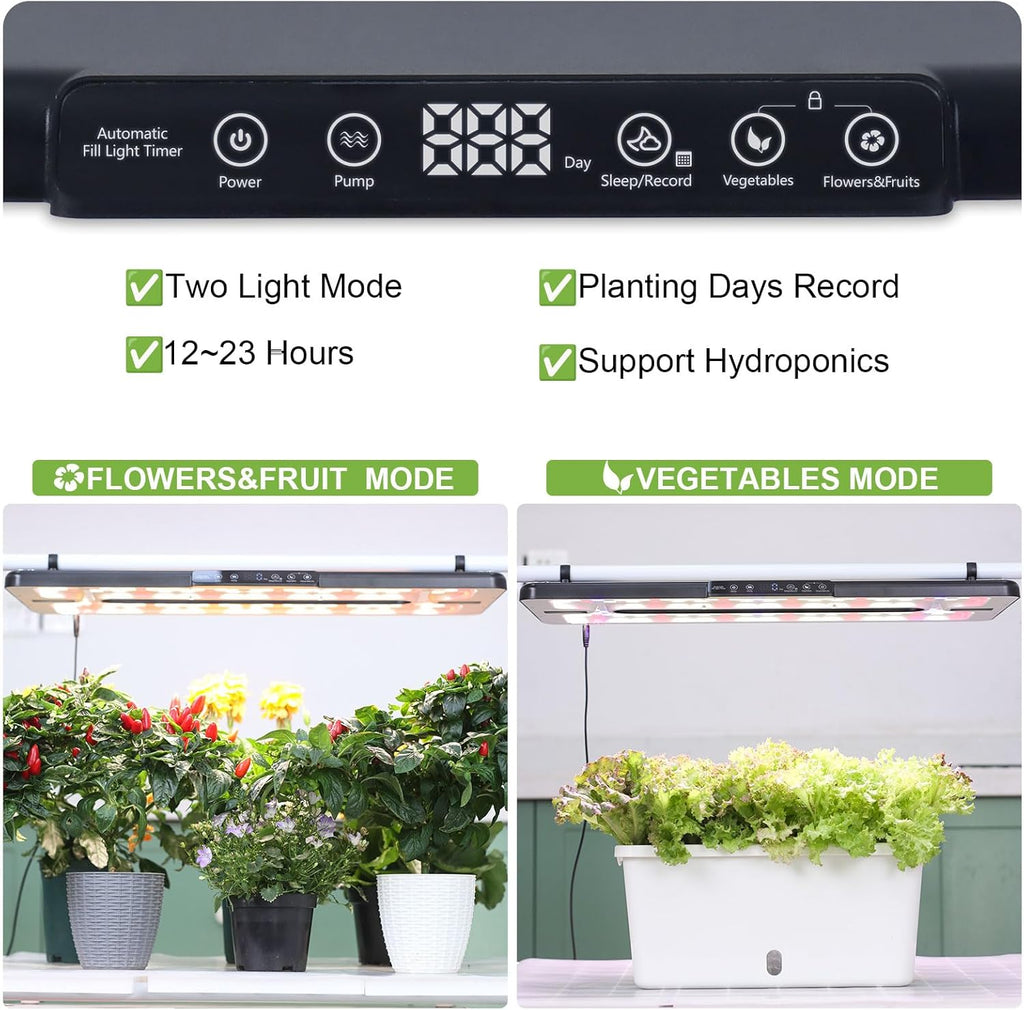 22" x 10" Grow Lights for Indoor Plants and Vegetables, Full Spectrum LED Growing Lamp for Indoor Garden Greenhouse - Features Two Smart Light Mode, 12~23H Timer - 2 Pack (2 in Series Black)