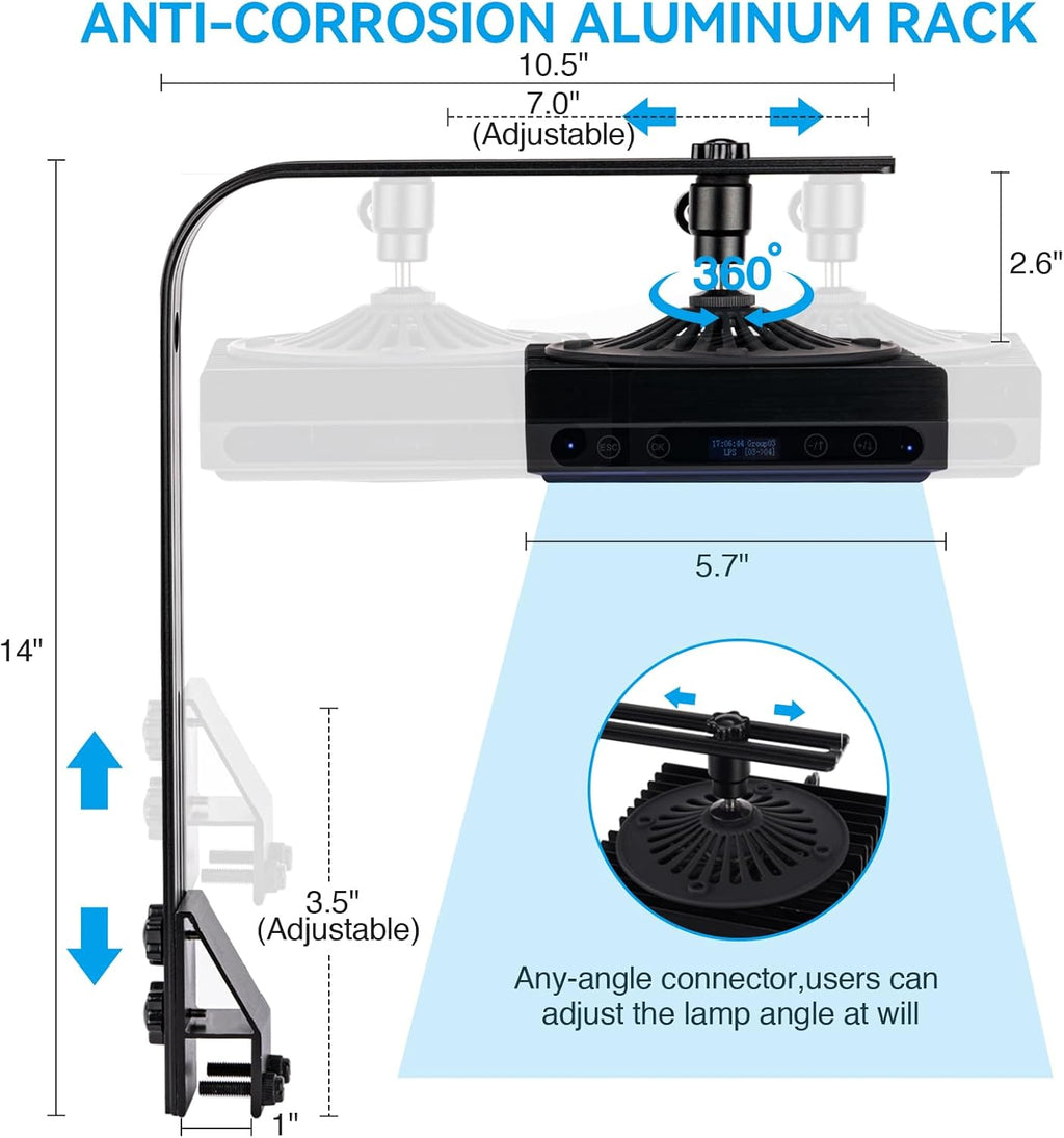 Aquarium Light-60 Watts Reef Light Wide Coverage Sunrise Sunset Moonlight Saltwater Lights for Coral with Master Slave Group Control & Timer & Screen