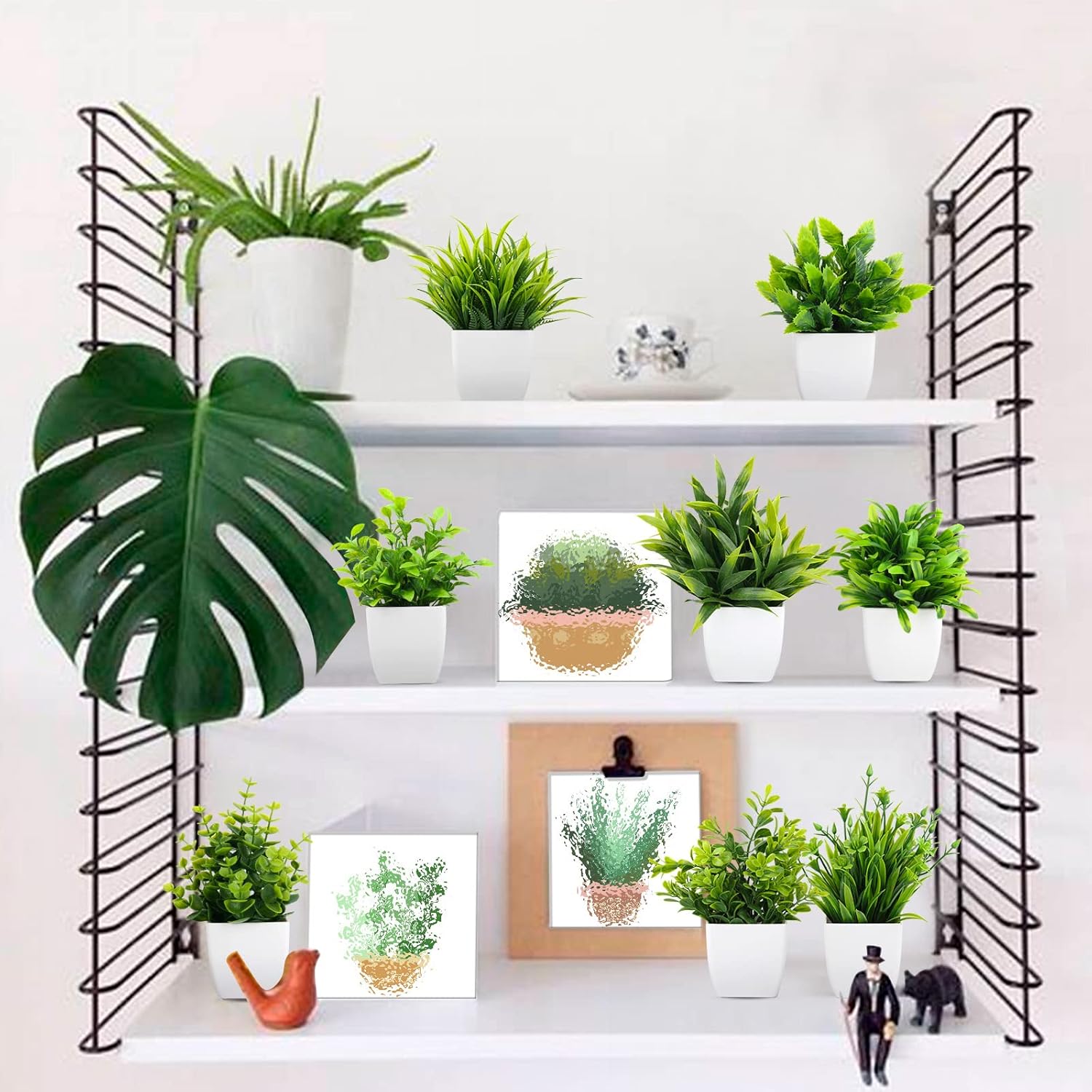 LELEE Artificial Plants Mini Fake Potted Plants, 8 pcs Small Eucalyptus Potted Faux Decorative Grass Plant with White Pot for Home Decor, Indoor, Office, Desk, Shelf, Table Decoration