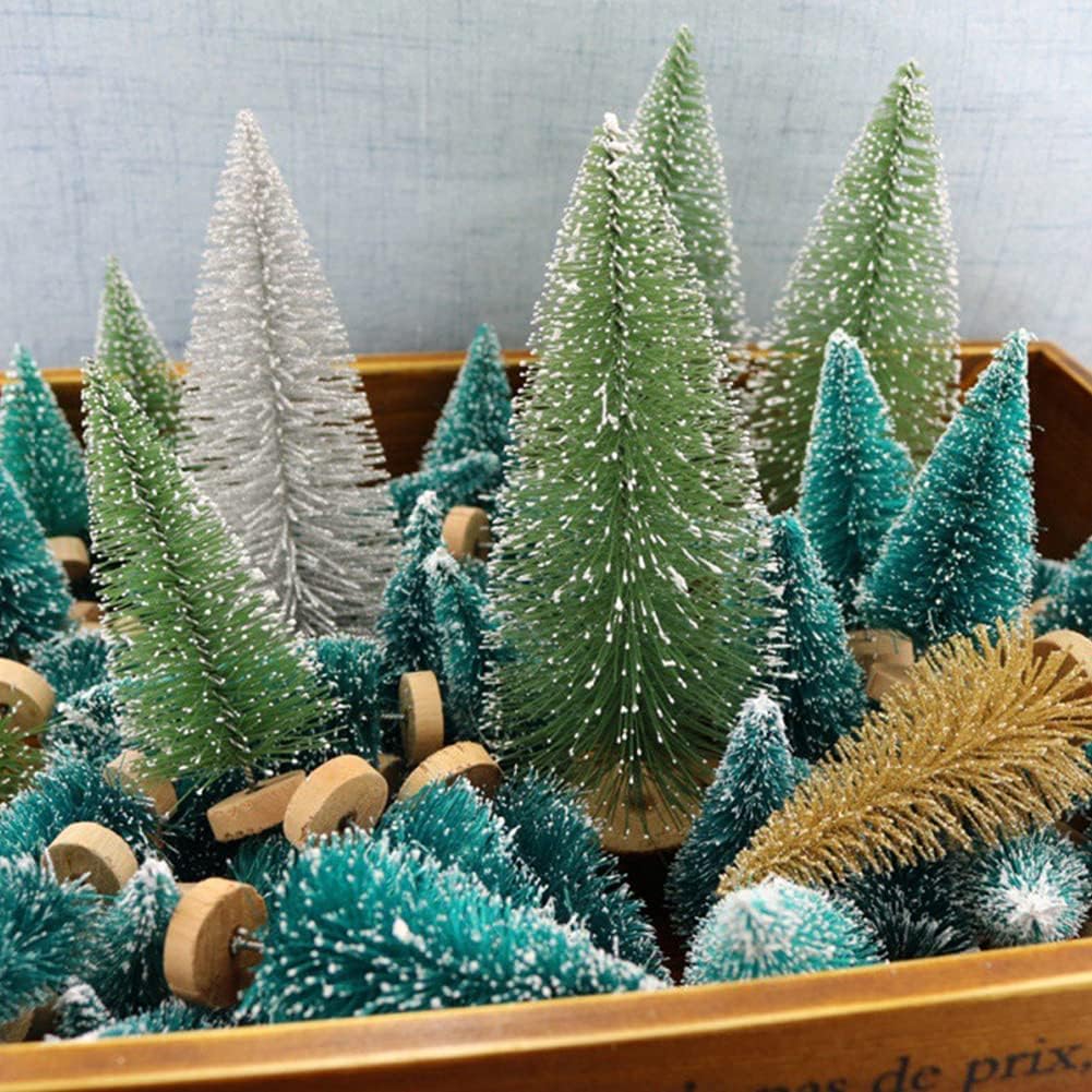 8 Pcs Artificial Mini Christmas Trees, Miniature Pine Trees Sisal Trees with Wood Base Tabletop Christmas Tree for Christmas Xmas Holiday New Year (White, 8 pcs)