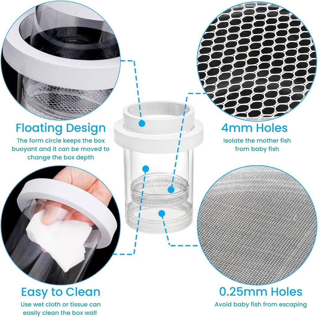 2 Pieces Breeder Box for Fish Tank, Floating Plastic Aquarium Isolation Box, Mesh Fish Nursery Separator Tank Hatchery Incubator for Shrimp, Betta, Clownfish, Guppy, Large 2-Piece Set