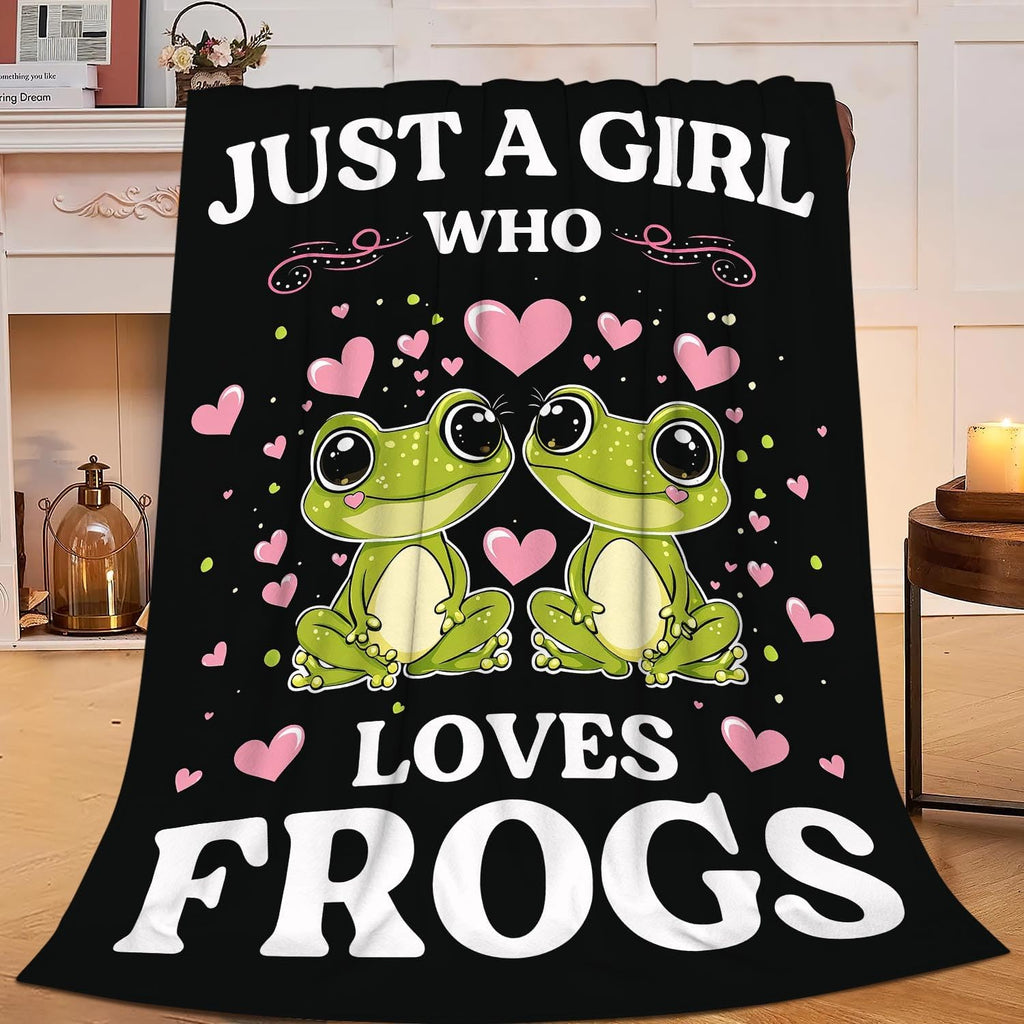 Frog Blanket Just A Girl Who Loves Frogs Cute Cartoon Frog Throw Blanket Gifts for Girls Boys Kids Women Men Adults Super Soft Cozy Plush Fluffy Fuzzy Fleece Blanket Home Decor 50''X60''
