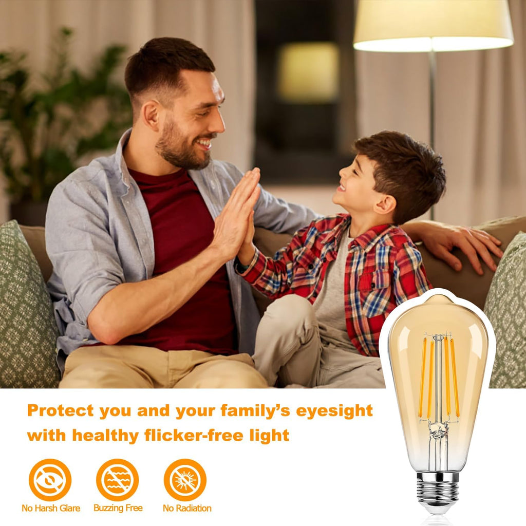 12Packs ST64 Large Vintage LED Edison Bulbs, 60W Equivalent 7W, 800Lumens, Dimmable Antique LED Filament, 2700K Amber Warm White, E26 Medium Base Light Bulbs High Brightness for Bedroom Office