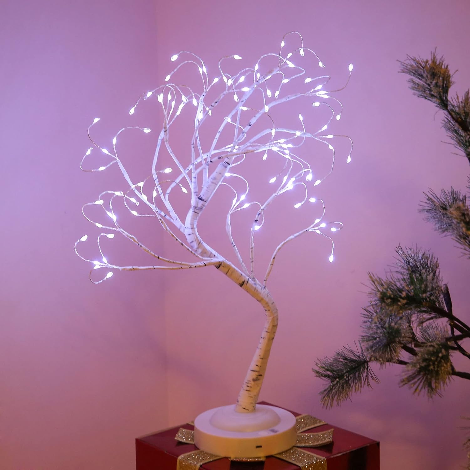 20'' LED Birch Tree Light,108L Bonsai Tree Lamp,Fairy Light Tree with 8 Modes & 6 Hrs Timer,Artificial Tree with Lights USB & Battery Operated,Lighted Tree Indoor for Room Decoration(White Glow) Glow