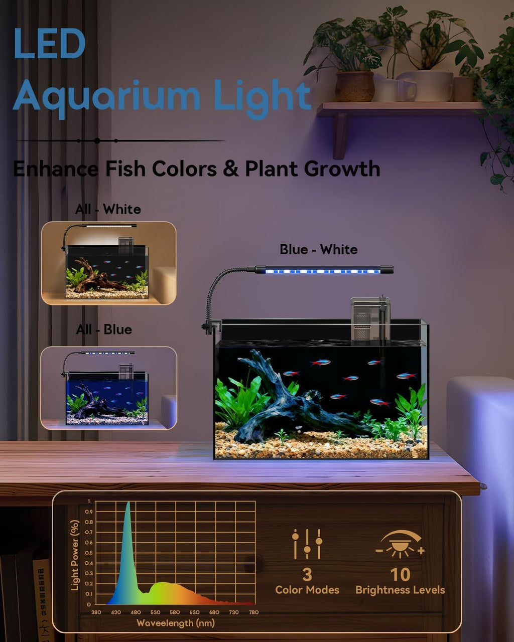 Glass Fish Tank Kit, 5 Gallon Betta Fish Tank Aquarium Starter Kit with Filter, Lights, Lid, for Betta, Goldfish, Small Fish or shrimg