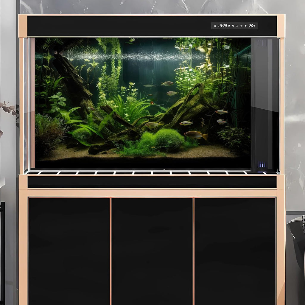 Underwater Aquarium Background Lush Green Diverse Aquatic Plants with Sunbeams Fish Tank Background Underwater Stone with Moss Tropical Fish Rooted Species Terrarium Background Vinyl 30x12in
