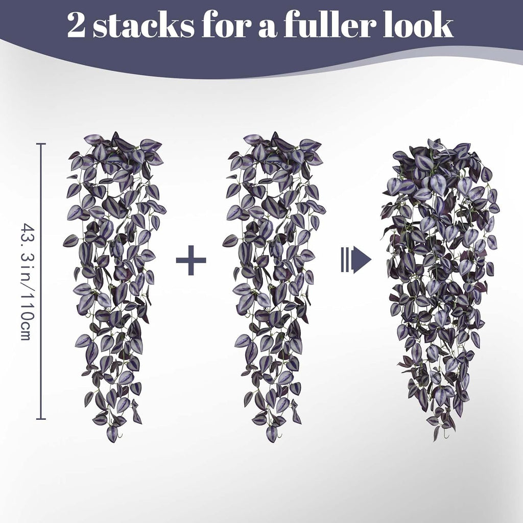 BLEUM CADE Fake Hanging Plants, 2pcs Artificial Hanging Plant, Faux Deep Purple Vines Hanging Plant for Wall Home Living Room Indoor Outdoor Halloween Decor (No Baskets)
