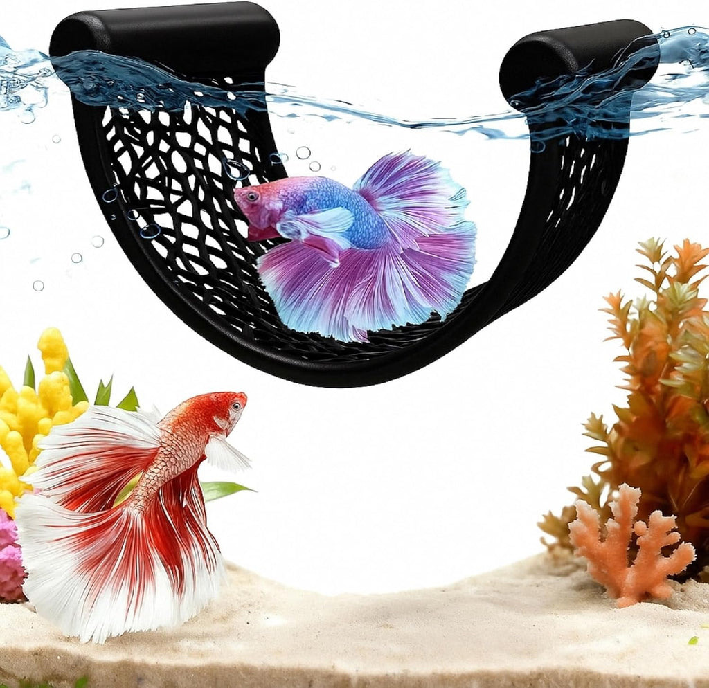 Black Floating Betta Fish Hammock – Minimalist Rest Platform & Floating Bed – Betta Tank Accessories for Small Aquariums, Nano Tanks, Shrimp & Corydoras – Sleek Matte Black Perch Ledge