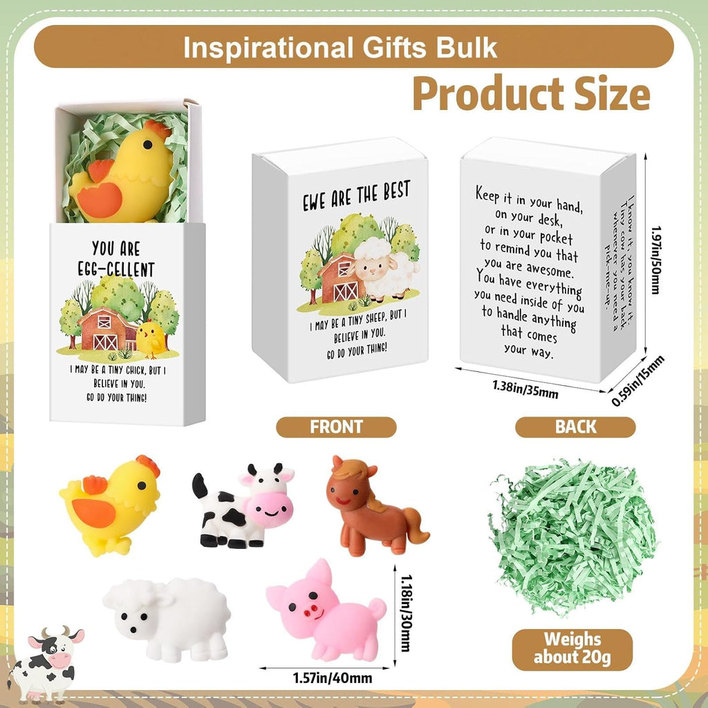 Wettarn 25 Sets Appreciation Farm Animal Gifts Cute Stress Balls with Support Gift Boxes Inspirational Party Favors for Employee Coworker Friends Office Positive Relief Toys
