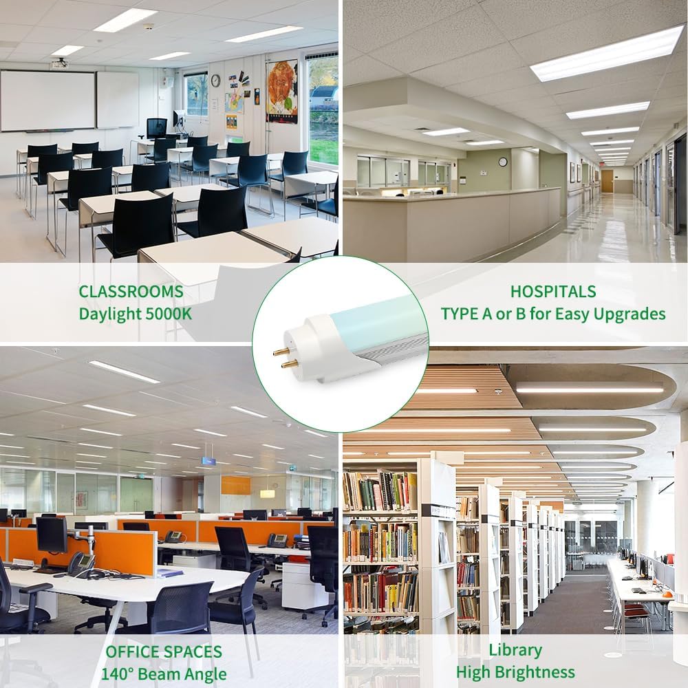30PK T8 LED Tube Bulbs 4 Foot, Frosted 10W-22W 5 Watt Selectable 5 CCT 3500K-6500K, Type A+B Plug & Play or Ballast Bypass 4ft Fluorescent Light Bulbs Replacement, Single or Double-Ended