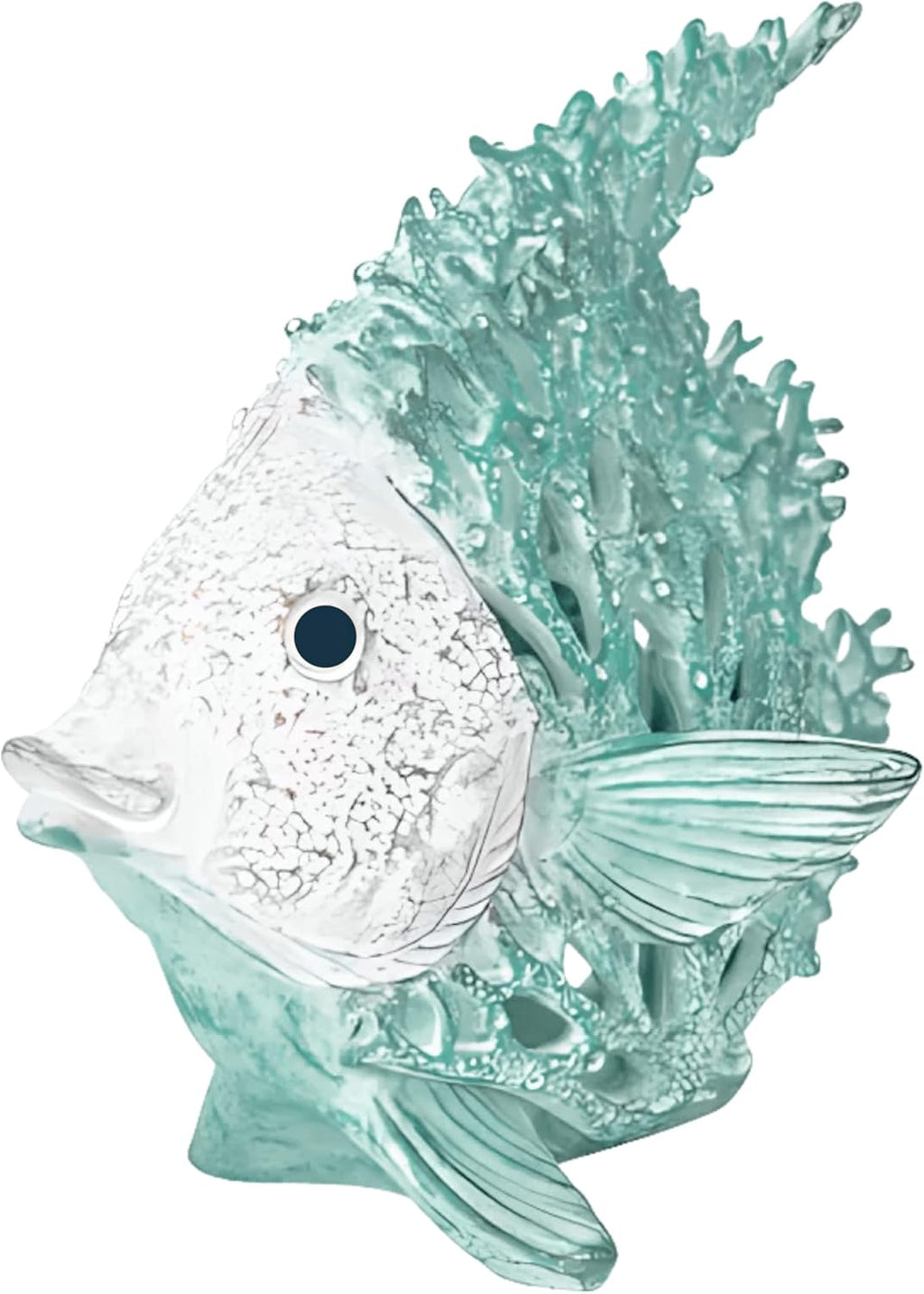 Ocean Decor Coral Reef Angelfish Sculpture Beach Home Decor Coastal Coral Look Tabletop Collection 12 in x 11 in (Seafoam)