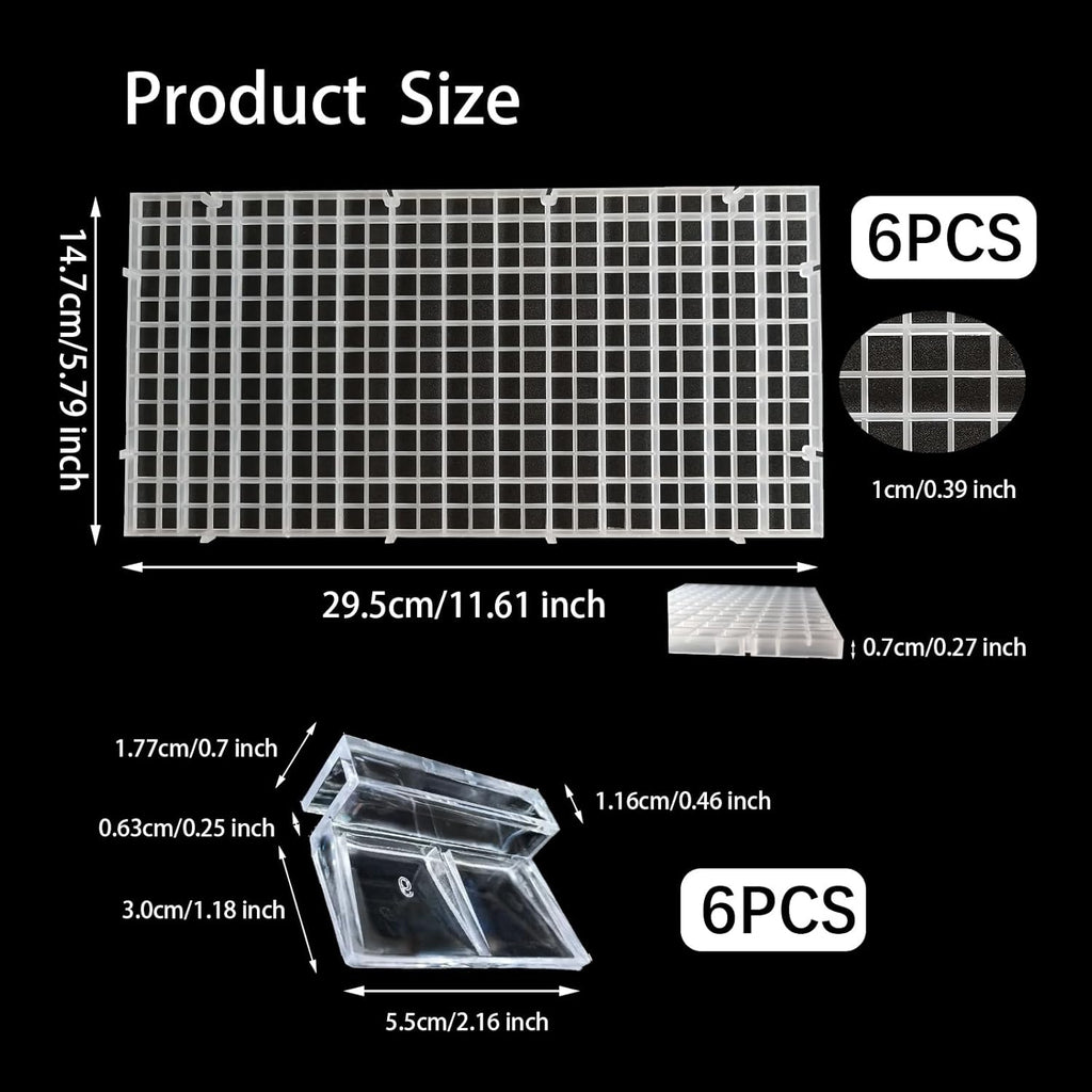 6 PCS Aquarium Fish Tank top Cover lid Divider Plastic Grid Panel Egg Crate Grate Bottom Isolation Filter Tray Separation Hoods with Acrylic Clear Clips Holder