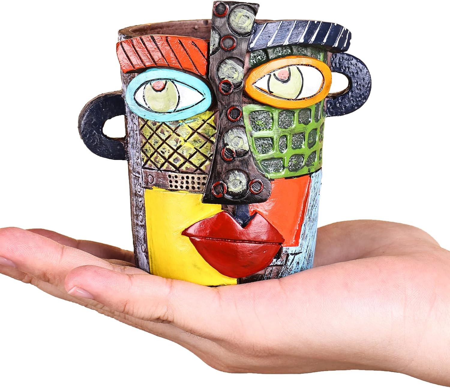 Mini Face Planters Pots Head, Abstract Colorful Graffiti Cute Mini Pots for Plants with Drainage, Ideal for Indoor Outdoor Unique Planters for Plants (Colored)
