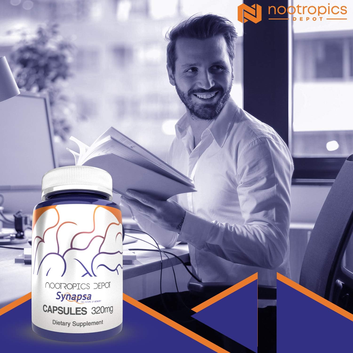 Nootropics Depot Synapsa Bacopa Monnieri Capsules | 320mg | 180 Count | Whole Plant Extract | Ayurvedic Herb | Adaptogen Supplement | to Enhance Learning, Memory and Mental Performance