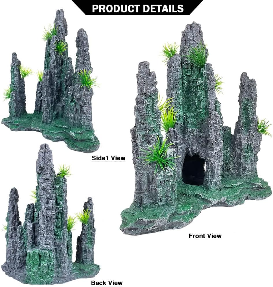 Aquarium Decoration Large and Tall for Fish Tank Rock Thematic Ornaments Aquarium Mountain View Stone Ornaments Aquarium Decor Tree House Cave Fish Tank Decoration - Large