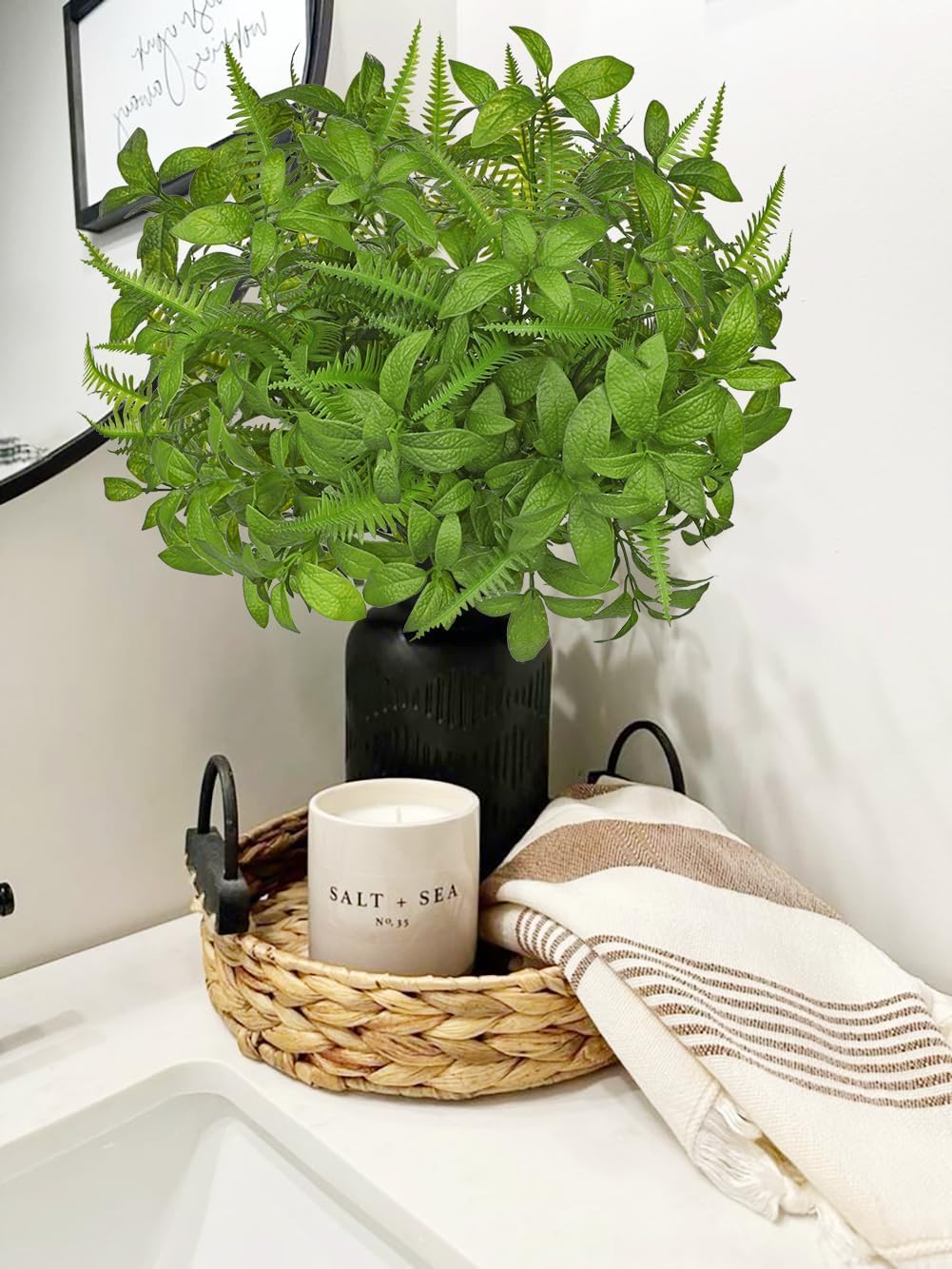 Artificial Fern Mint Leaves Stems Mix Plants 5pcs Realistic UV Resistant Fake Greenery Plants and Branches for Decor Home Indoor Outdoor Garden