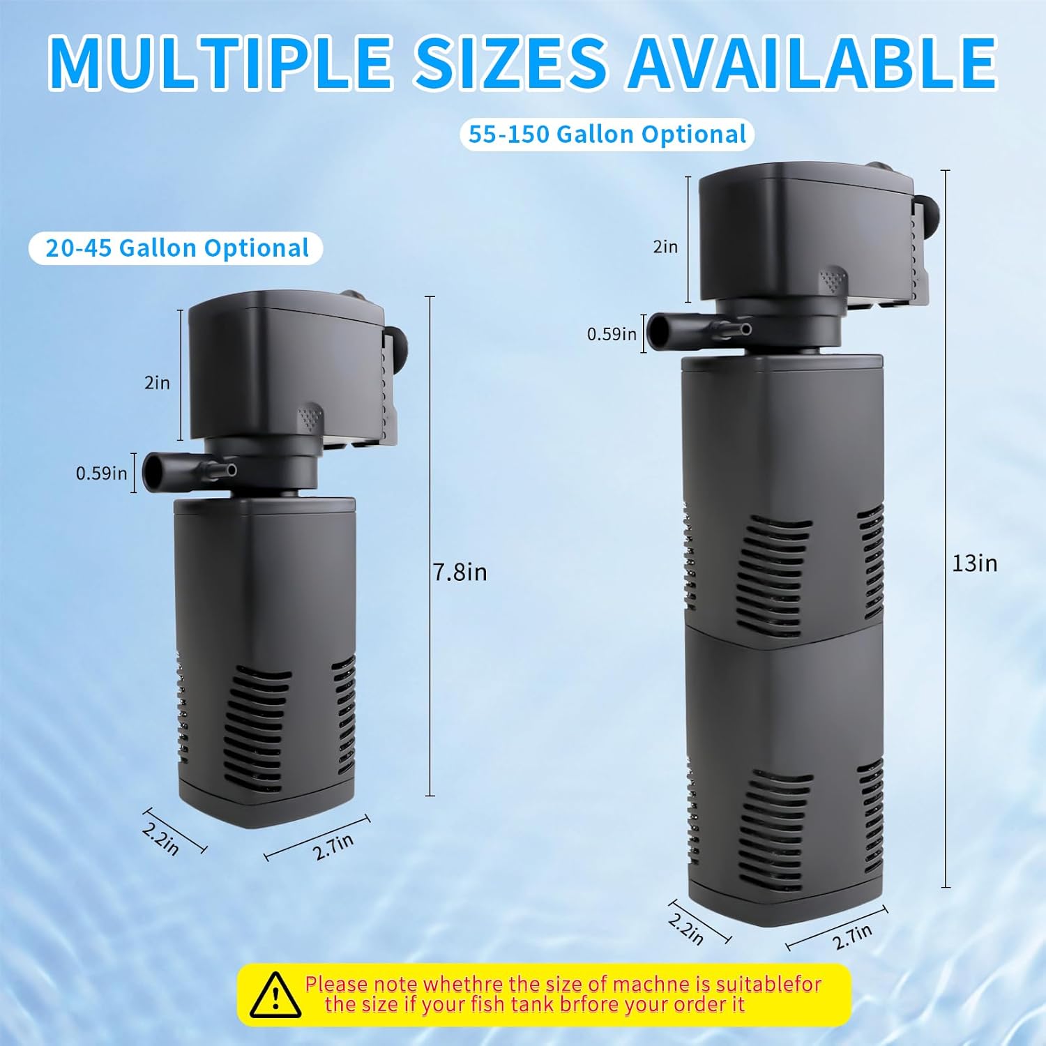 Aquarium Filter for 55-150 Gallons Tank, Internal Fish Tank Filter, Powerful Pump Submersible for Large Fish Tanks, Turtle Tanks, Kois Aeration Deodorization Wave Making Decontamination Filter System