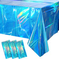 3 Pack Ocean Tablecloths Iridescent Plastic Disposable Table Cloth Rectangle Water Wave Table Covers for Under Sea Ocean Pool Beach Party Decorations, 54 x 108Inch
