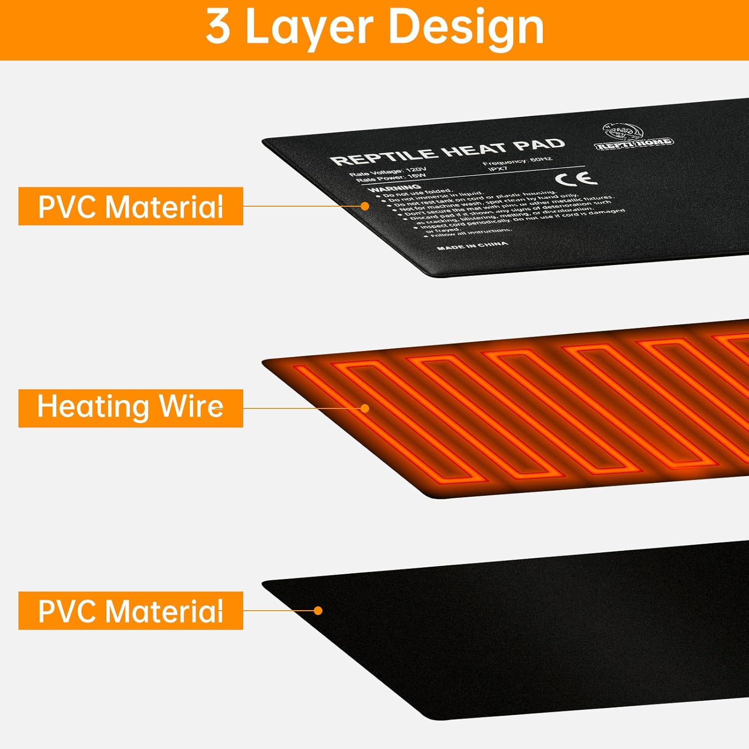 Reptile Heat Pad 8x12 Inch 16W, Terrarium Heating Mat Under Tank, Reptile Heat Mat/Pad for Amphibians, Turtle, Lizard, Bearded Dragon, Hermit Crab, Frog, Snake