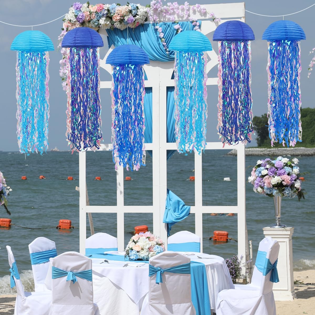 Mermaid Birthday Decorations, Jellyfish Paper Lanterns for Mermaid Party Baby Shower Under The Sea Ocean Blue Birthday Party Decorations Pack of 6 Blue