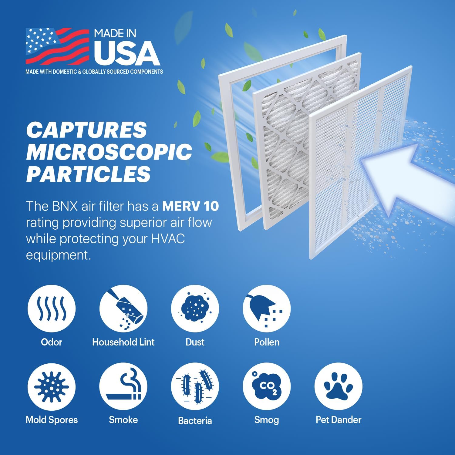 BNX TruFilter 20x25x1 MERV 10 (6-Pack) AC Furnace Air Filter - MADE IN USA - Pleated Air Conditioner HVAC AC Furnace Filters - Removes Odor, Mold, Bacteria, Smoke