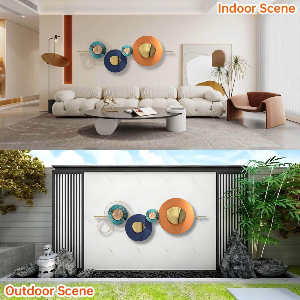 Metal Geometric Round Abstract Wall Art, Modern Orange Circle, Large, Hanging Wall Sculptures for Living Room, Bedroom & Outdoor (Orange)