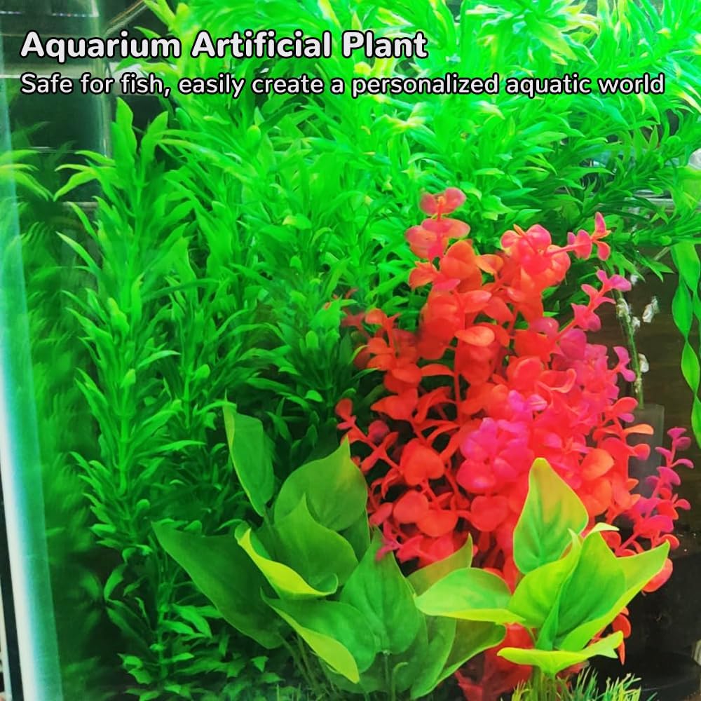 Mipukbay Red Aquarium Plants - Artificial Plastic Fish Tank Decor, Realistic Ornament Safe for Fish & Shrimp, Low-Maintenance Aquascaping Plants for Freshwater/Saltwater Tank Landscaping