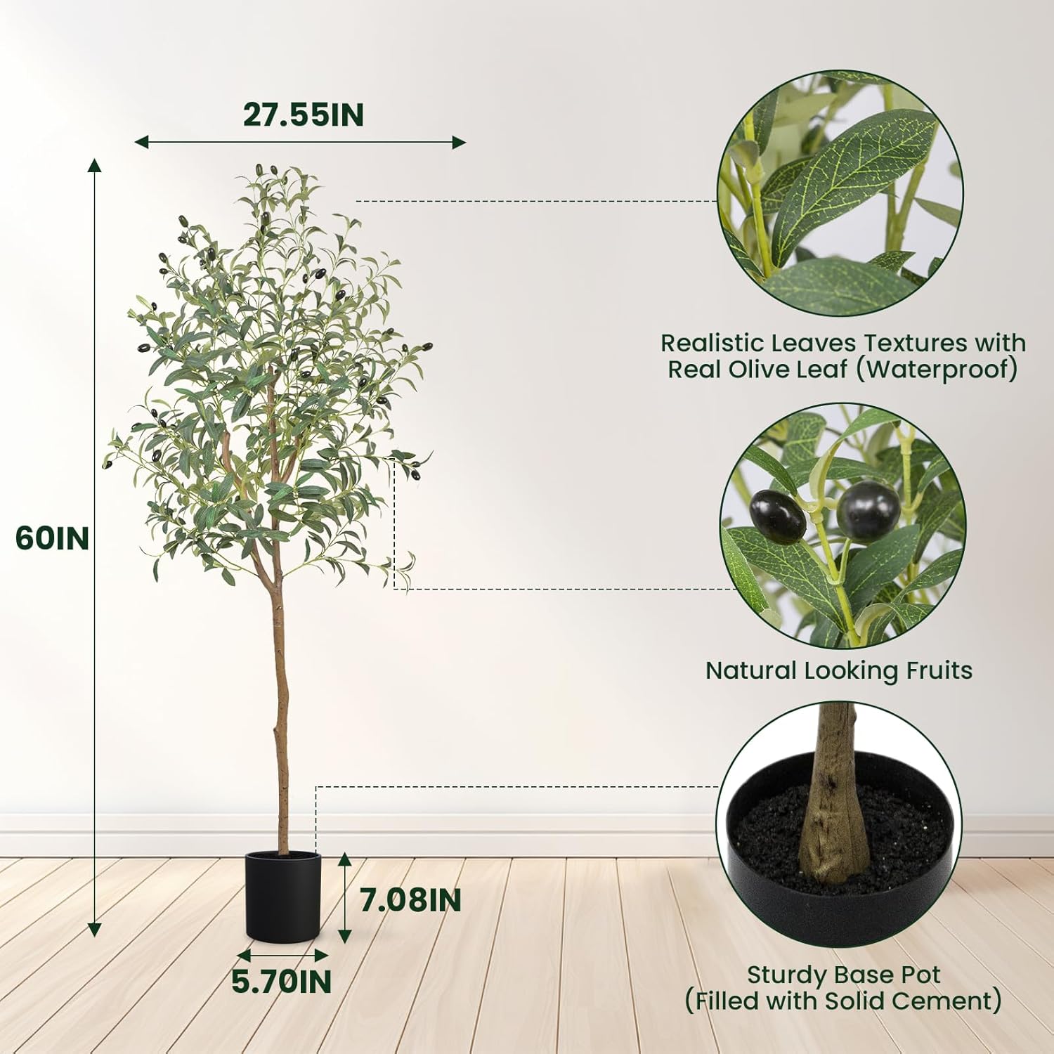 ANTING 5FT Artificial Olive Tree - Large Fake Plant with 792Leaves and 44Fruits - Silk Plants for Home Decor Indoor - 2 Pack