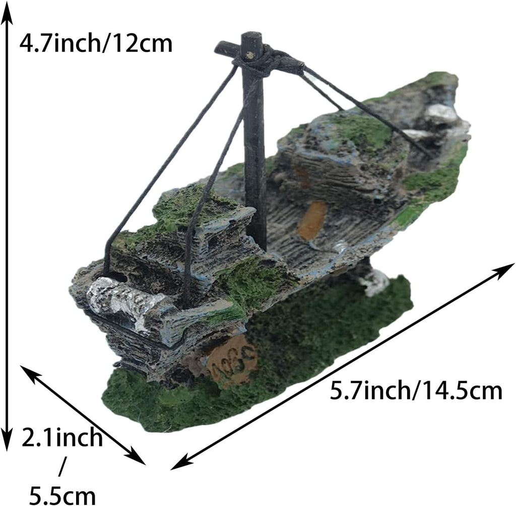 Aquarium Resin Ship Ornament,Shipwreck Fish Cylinder Decoration Rockery is Suitable for Fresh Water Seawater Aquarium Decoration