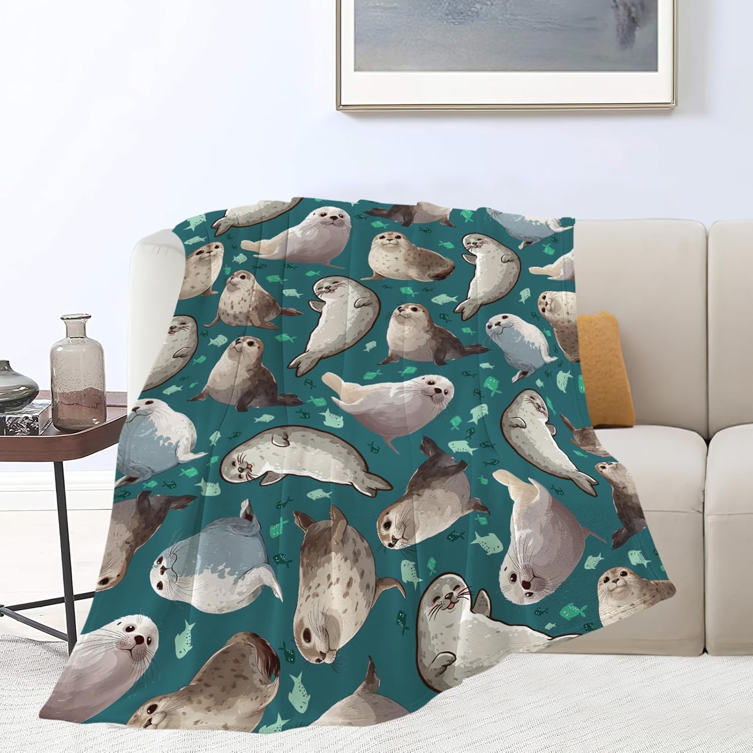 Seal Throw Blanket Ocean Seal Stuff Gifts for Kids Girls Boys Adults Women Men Soft Cozy Warm Plush Fluffy Fuzzy Fleece Blanket Decor 60''X80''