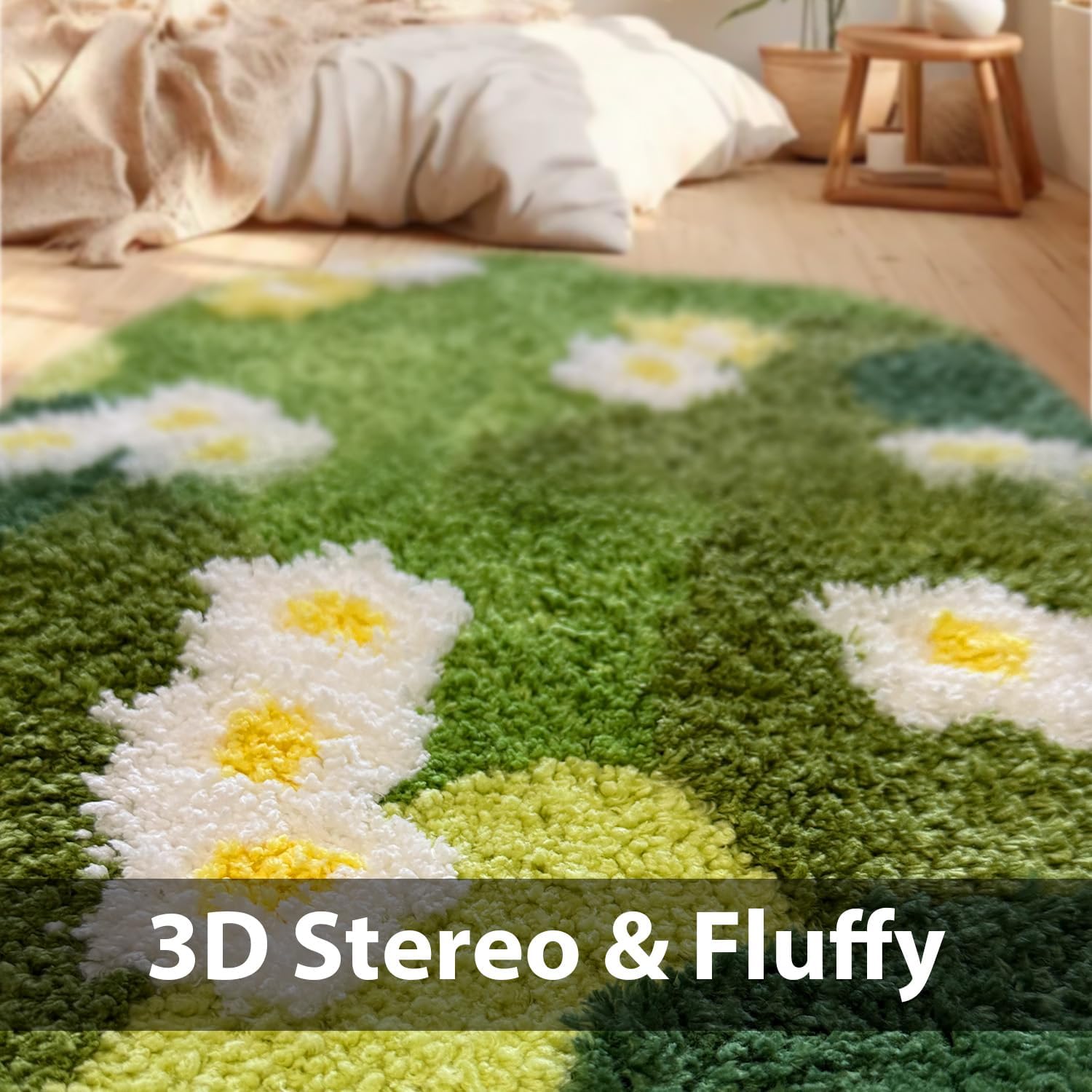 Moss Green Bathroom Rug ,Floral 5 x 2 Ft Runner,Ultra Thick Soft Irregular Shaped Rug,Water Absorbent Non Slip Microfiber Bath Mat For Shower Floor Decor,Aesthetic Trendy Rugs For Bedroom ,63x24 In