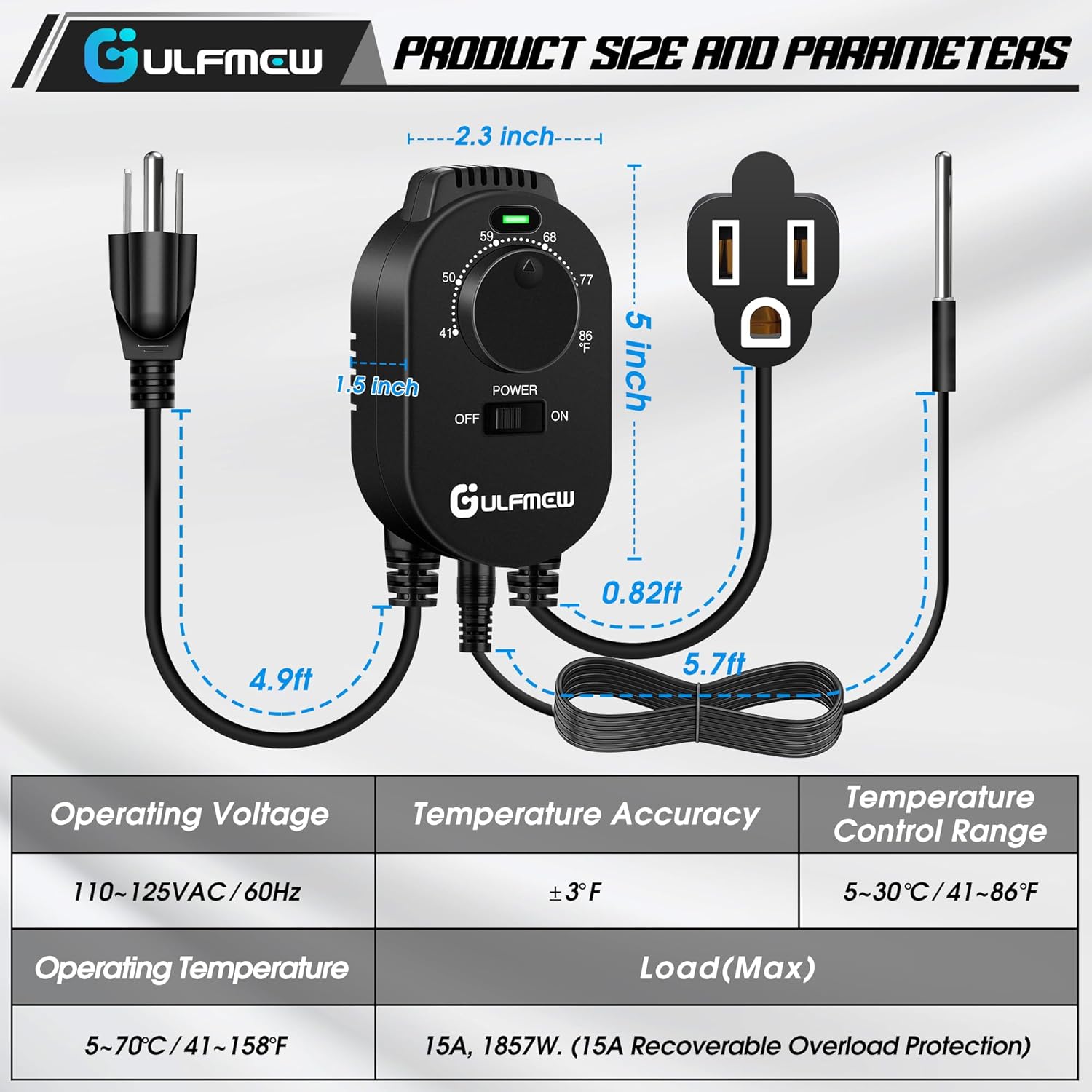 2 Pcs Thermostat Outlet for Heater, Temperature Controller Outlet with 4.9FT Power Cord, Heating and Cooling Thermostat Outlet with Temperature Probe for Space Heater, Greenhouse Fan (Black)