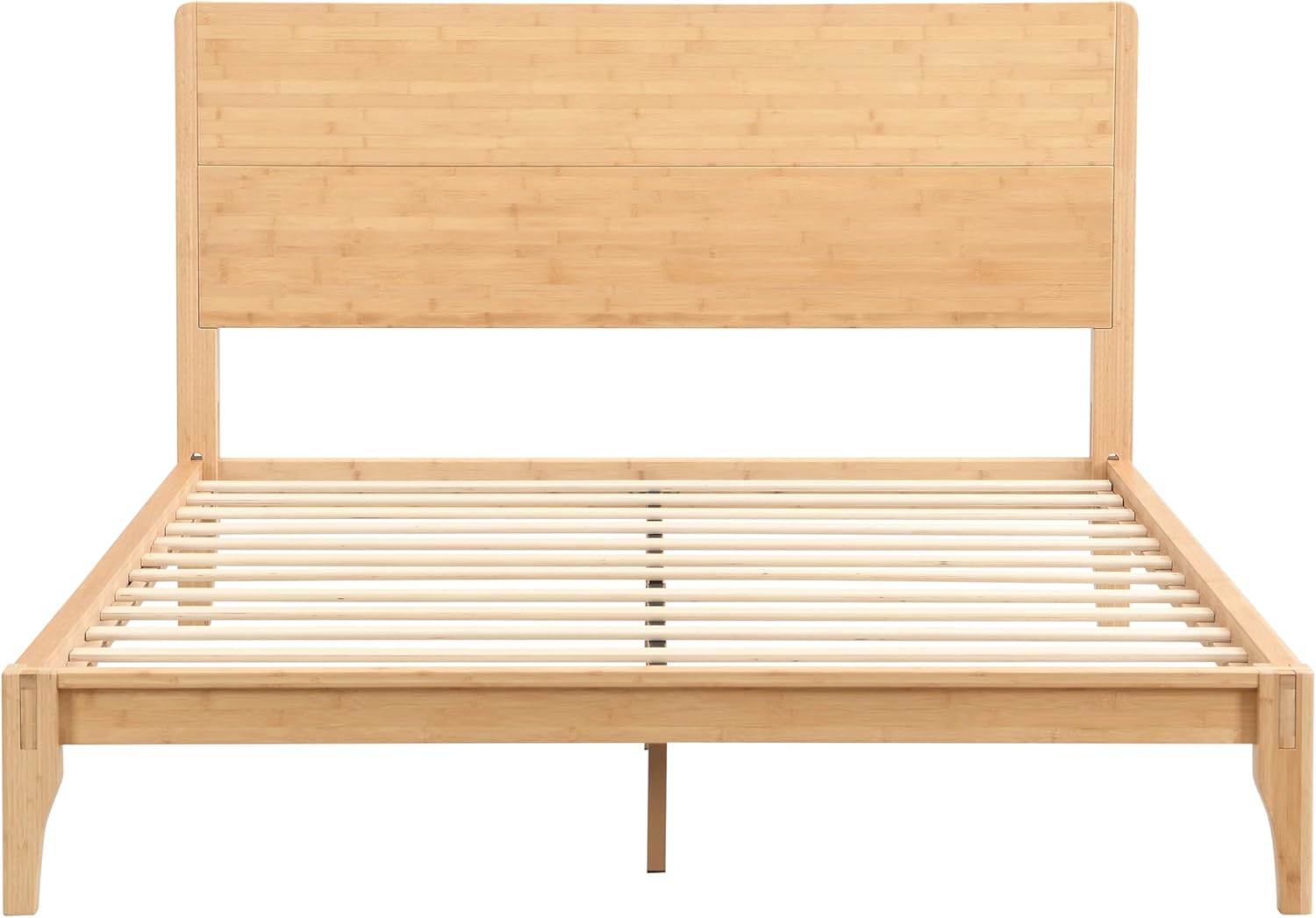 Merax Mid Century Full Bed Frame with Headboard, Bamboo Wood Full Size Platform Bed Frame with Wood Slat, Heavy Duty Steel Center Beam for Support, Under Bed Storage, No Box Spring Needed, Natural