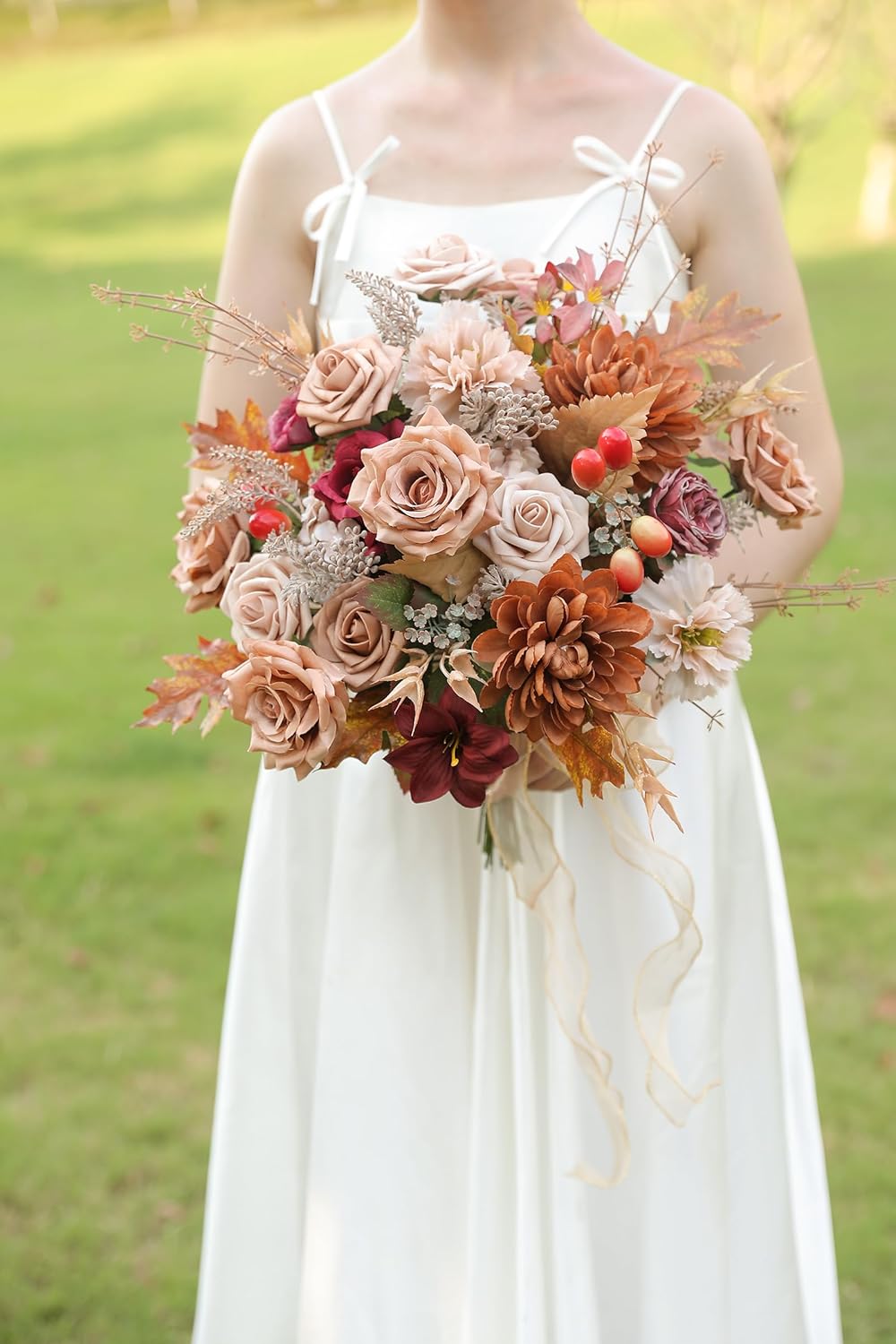 Artificial Flowers Combo Box Set Dusty Coffee Color Flower Leaf with Stems for DIY Wedding Bouquets Centerpieces Baby Shower Party Home Decorations