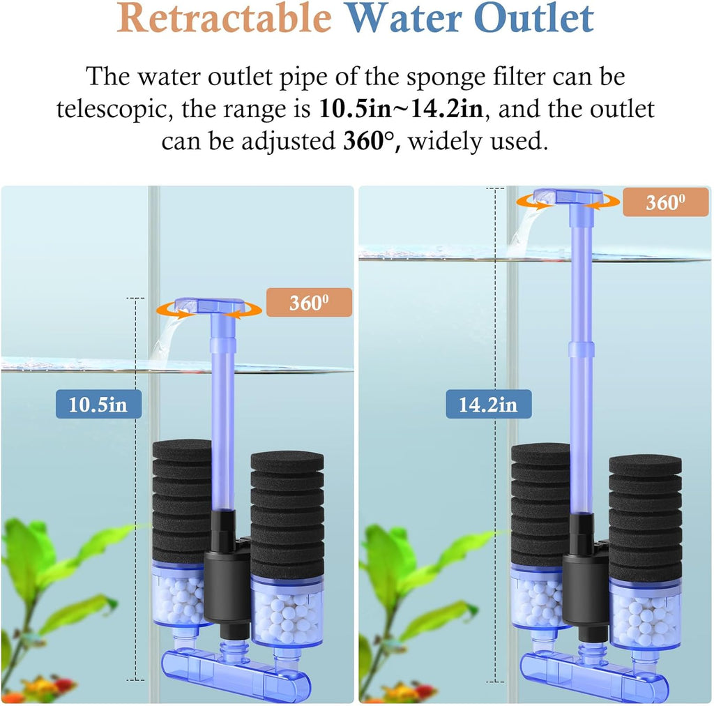 FEDOUR Aquarium Sponge Filter with Water Pump, Quiet Electric Biochemical Filter, with 4pcs Filter Sponge and Ceramic Balls, for up to 40Gallon Fish Tank, Turtle Tank, Shrimp Tank