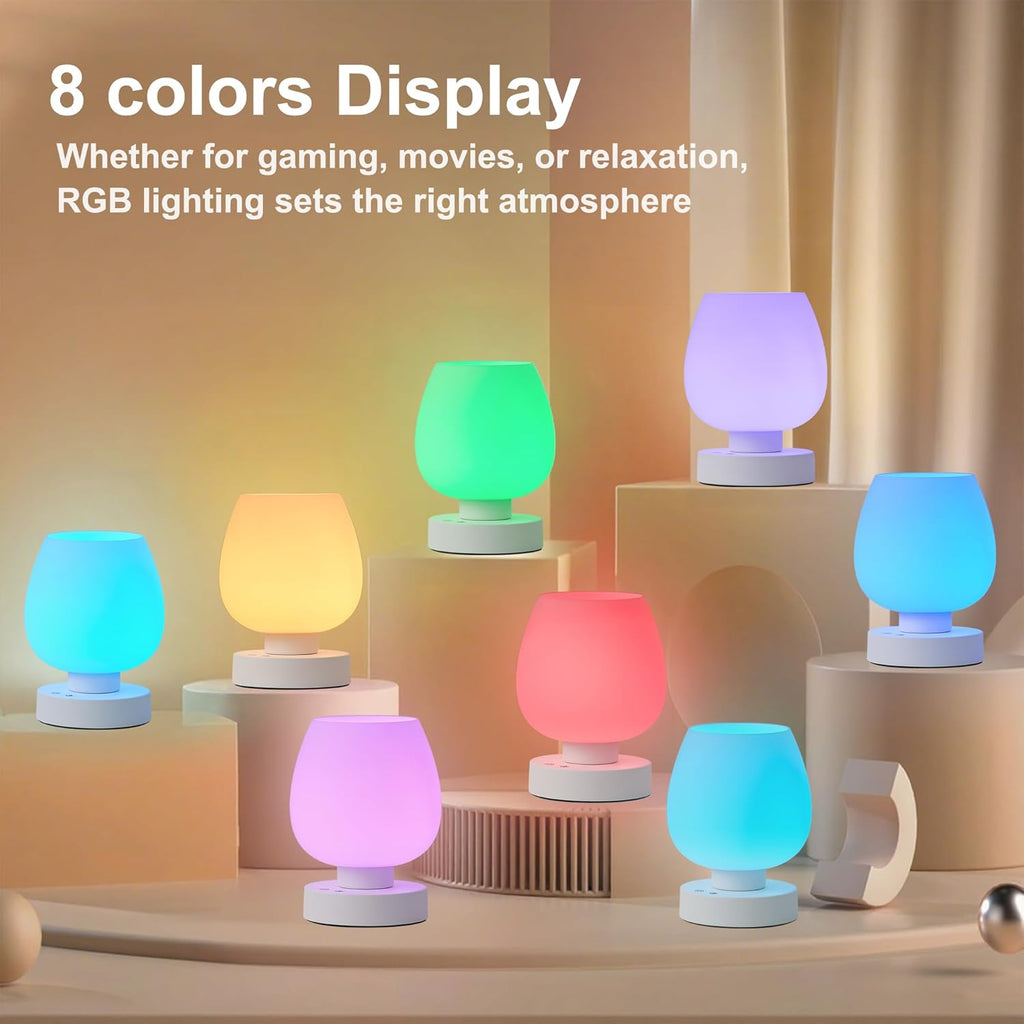 Cordless Portable Touch Bedside Table Lamp - Rechargeable Modern Small Table Lamp with White Glass Shade, Stepless Dimmable & 8 RGB Colors & Memory, Desk Lamp for Nursery Bedroom Nightstand, Gifts