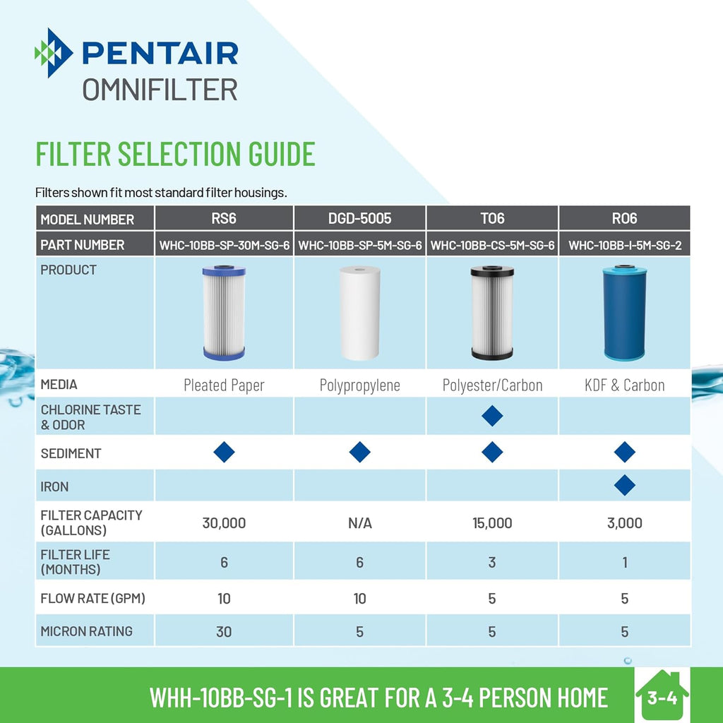 Pentair OMNIFilter Whole Home 10" Heavy-Duty Big Blue Water Filtration System with Pressure Relief, Black/Blue