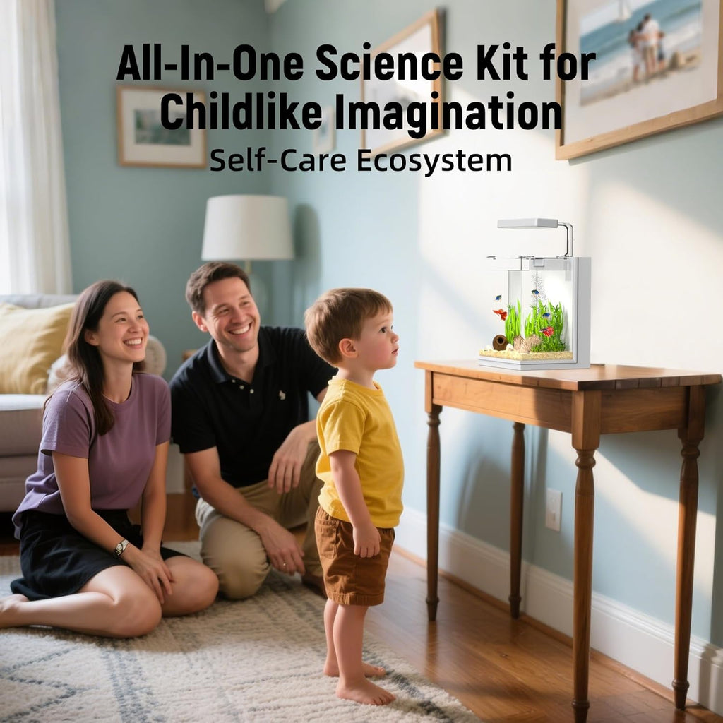 2-Gallon All-in-One Fish Tank – Silent Pump, 3-Stage Filtration & Easy Water Change, Perfect Self-Care Betta Aquarium Kit for Kids & Beginners (White