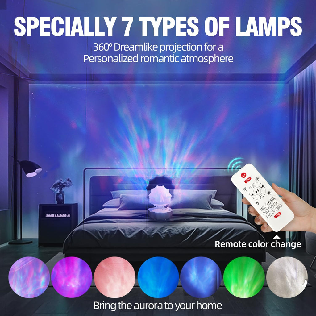 Ocean Wave Projector Light, Shell Night Light Built-in Bluetooth Speaker, Remote Control, White Noises for Home Decor/Relaxation/Party/Music/Gift (Pink)