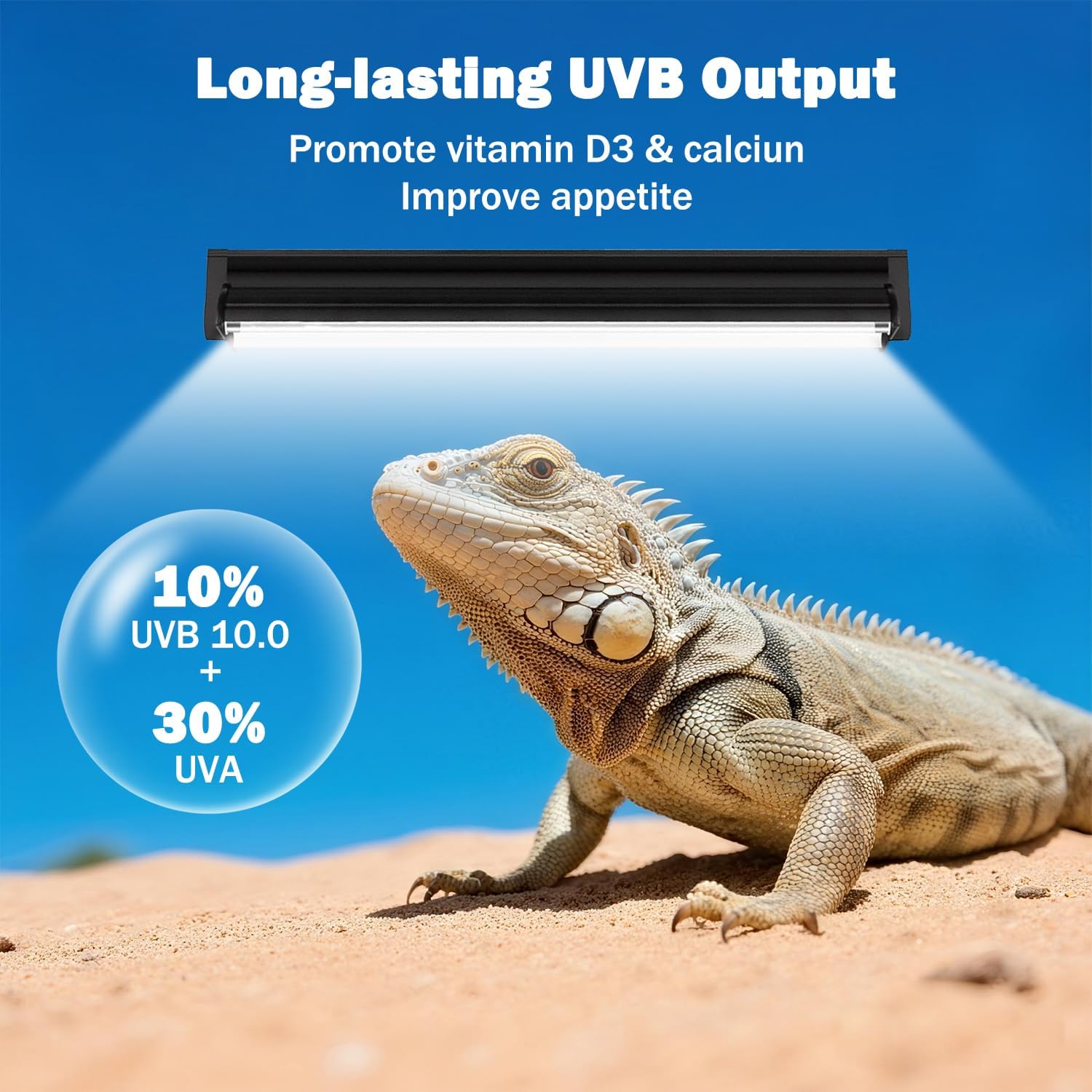 T5 10.0 UVB Reptile Light Fixture, T5 UVA UVB Light Tube Lamp Blub 24W 22" for Bearded Dragon, Tortoise,Desert Lizards,Leopard Gecko,Reptile & Amphibian Lamp