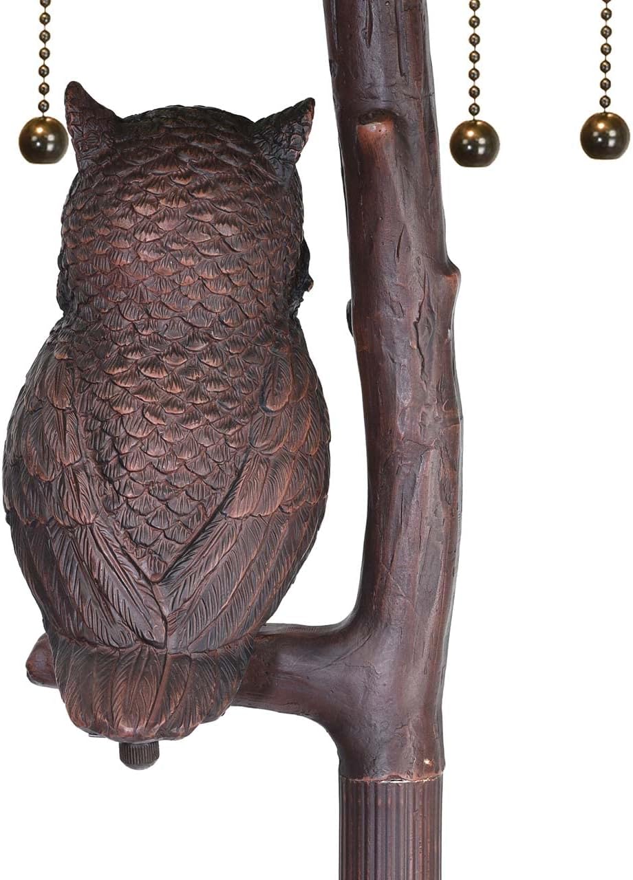 Bieye L10766 Grapes Tiffany Style Stained Glass Double-Lit Floor Lamp with Owl Night Light, 18" Wx65 H