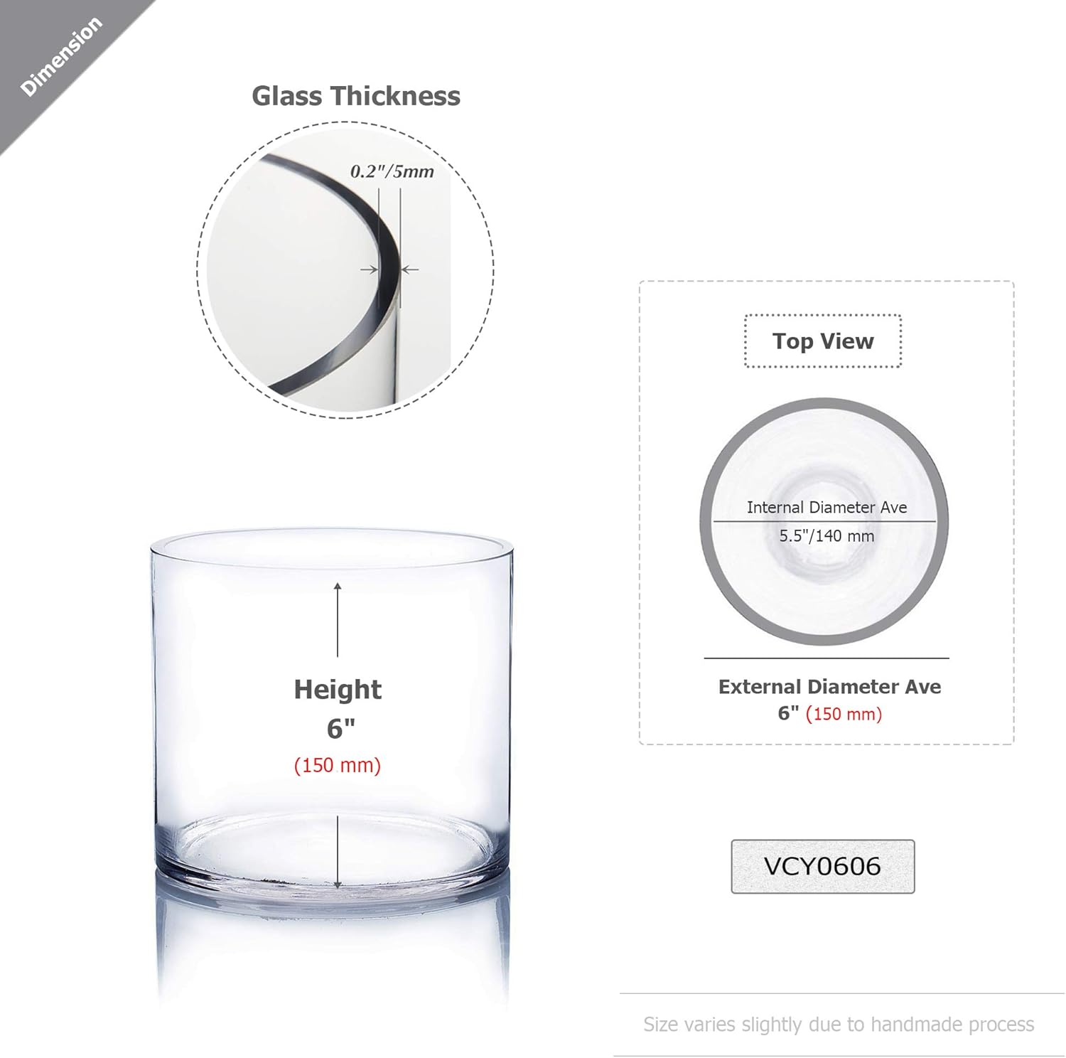 WGV Cylinder Vase Bulk, Width 6", Height 6", Clear Glass Container Terrarium Candle Holder for Wedding Centerpiece, Party Event, Home Office Decor, 12 Pieces