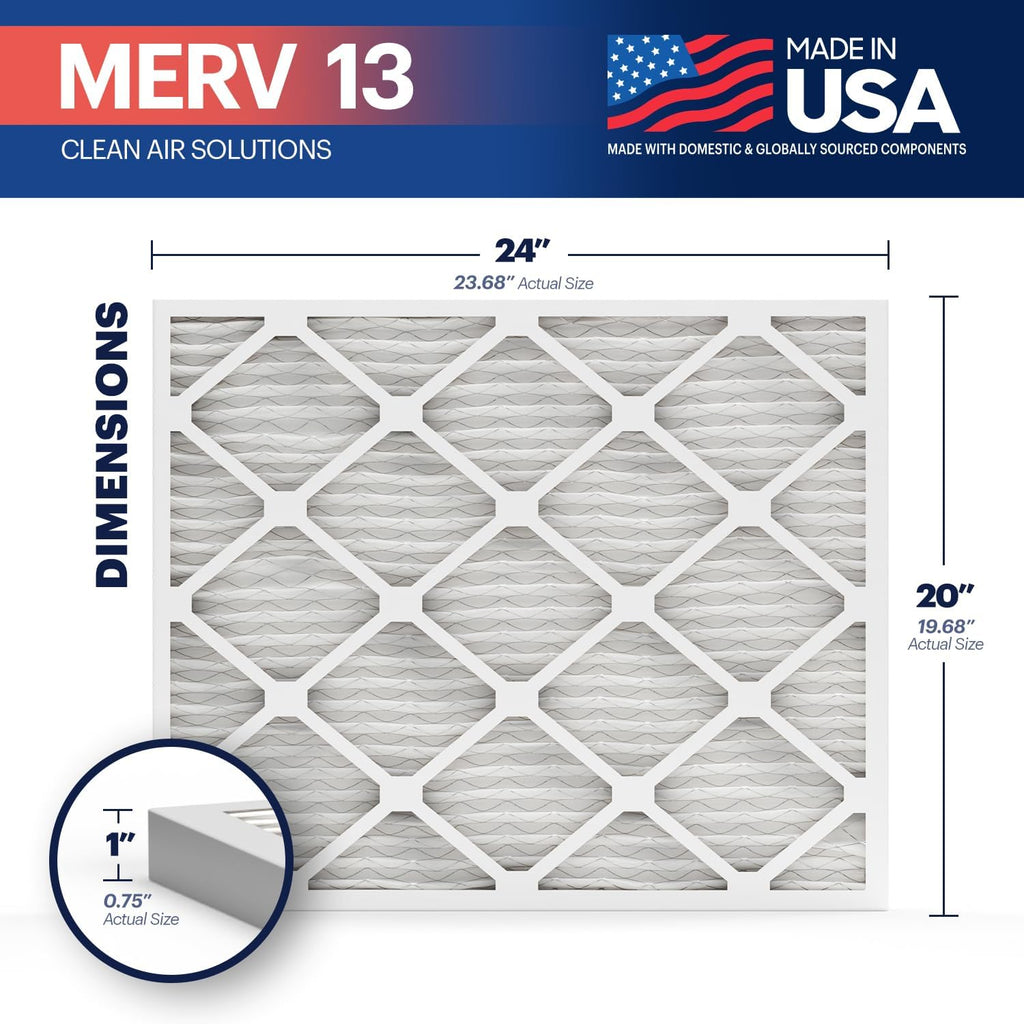 BNX TruFilter 20x24x1 Air Filter MERV 13 (12-Pack) - MADE IN USA - Electrostatic Pleated Air Conditioner HVAC AC Furnace Filters for Allergies, Pollen, Mold, Bacteria, Smoke, Allergen, MPR 1900 FPR 10