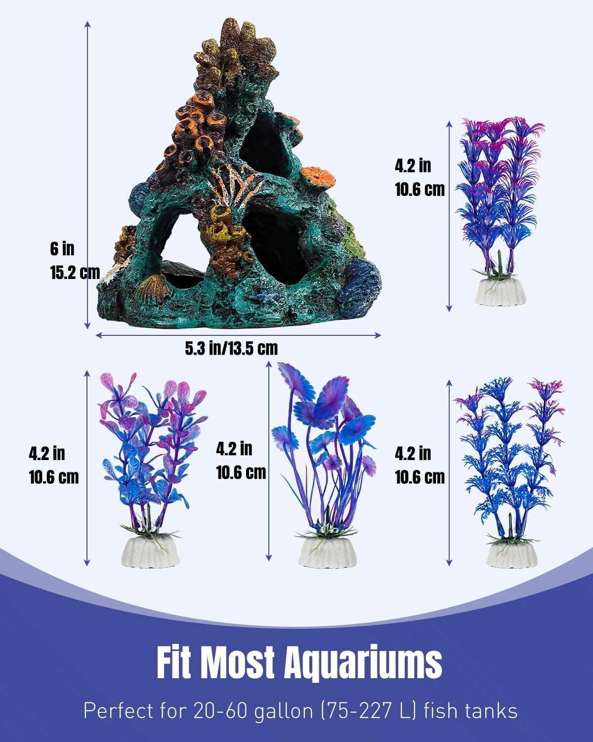 Uniclife Aquarium Decor, Fish Tank Decorations, Realistic Resin Coral Reef Rock Ornament & Plants Set for Fish Tank Decor, Colorful Aquarium Cave Decorations for Freshwater & Saltwater Tanks