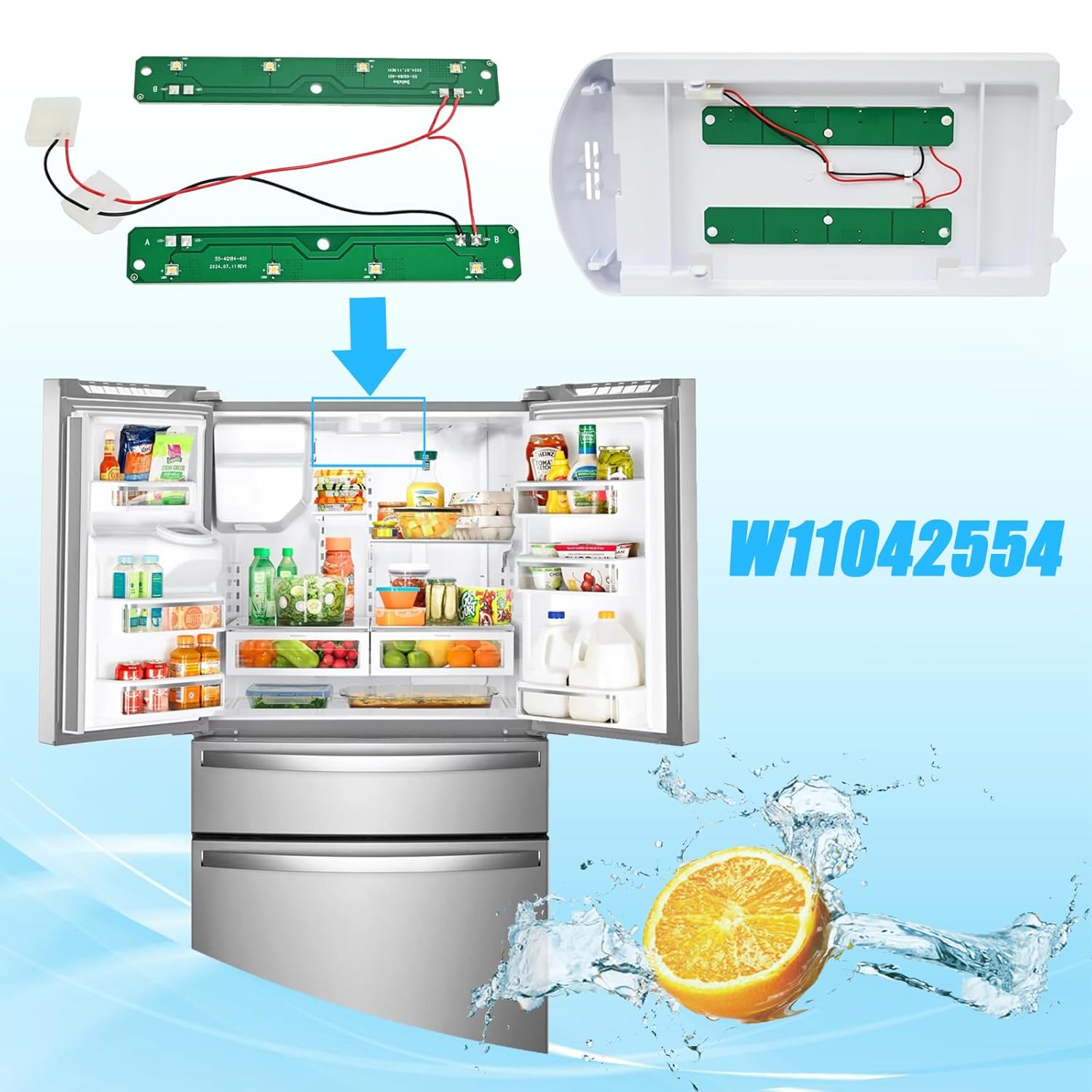 W11042554 W11527432 W11387579 W11333374 Refrigerator Light Assy Module Brand Fits for Whirlpool Maytag Amana Refrigerator LED Light Module Replacement wrx735sdhz02 Light Replacement (PCB Only)